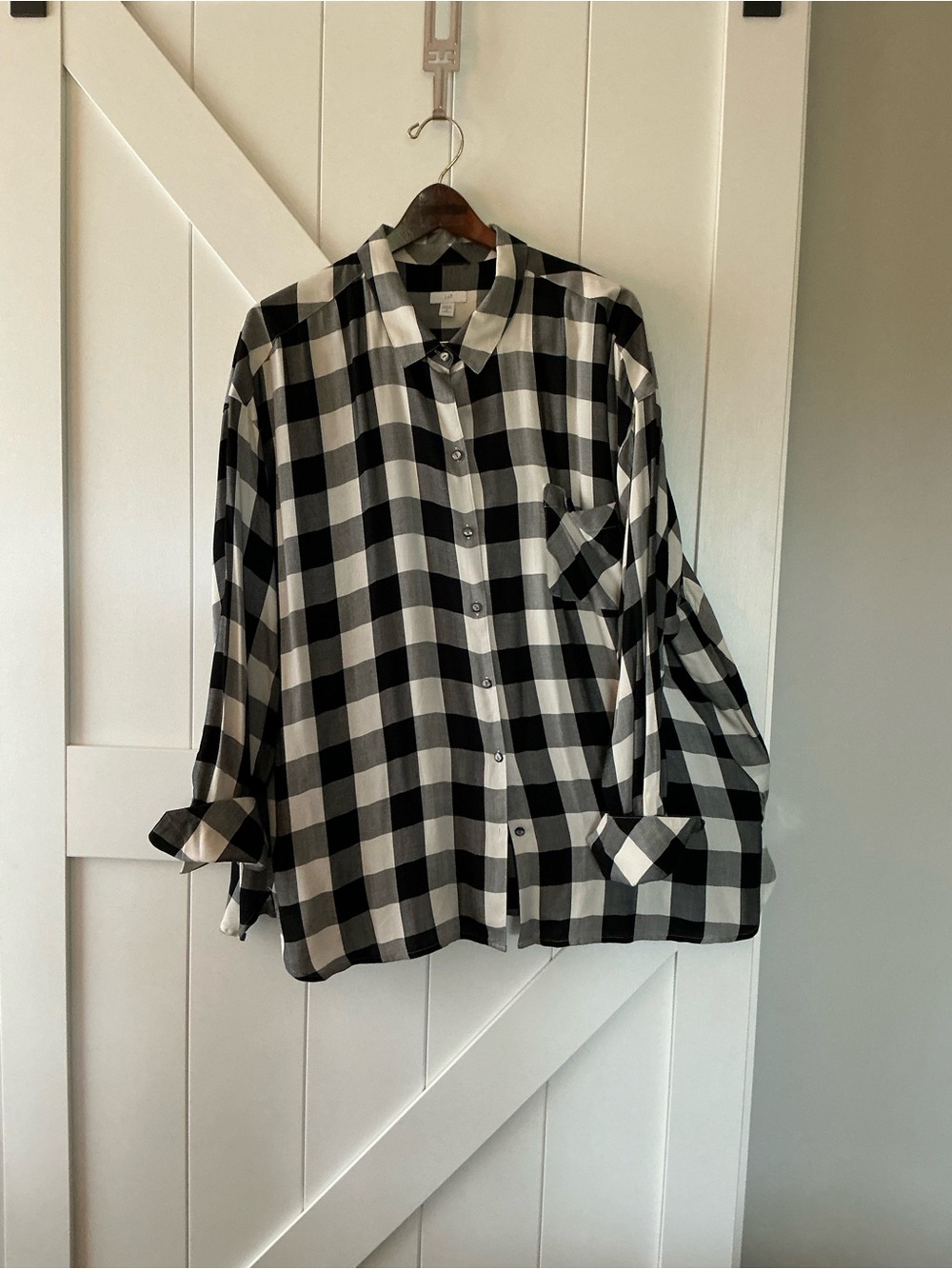 J. Jill Black and White Buffalo Check Button-Down Shirt